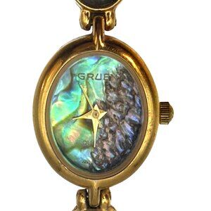 Vintage Gruen Abalone Shell Bracelet Watch | Gold Tone Oval Case | Women’s Jewel